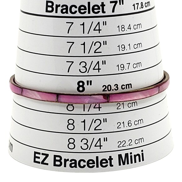 Vintage Inlay MOP Shell Brass Thin Bangle Bracelet Dyed Dark Pink - Picture 7 of 8